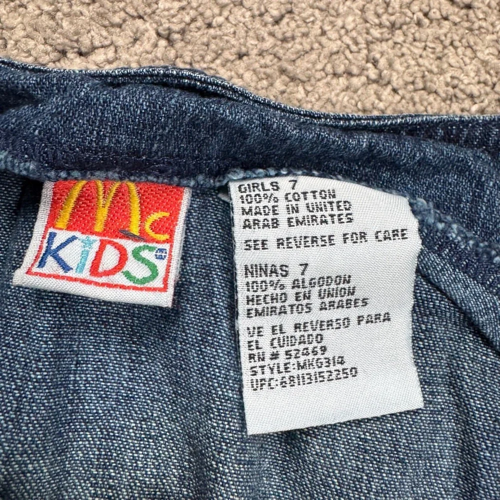Vintage McKids McDonalds Girls Size 7 Embroidered Denim Jumper Dress Flowers Y2K